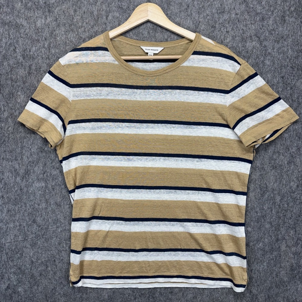 Club Monaco 100% Linen T-Shirt Men's Small Striped Lightweight Breathable‎